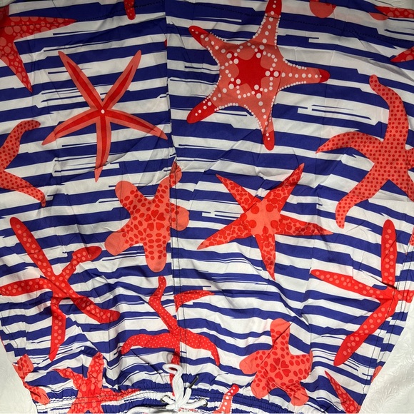 Men’s XL Swim Trucks With Tie Pockets With Lining Starfish Red White Red Coral￼ - Picture 2 of 7